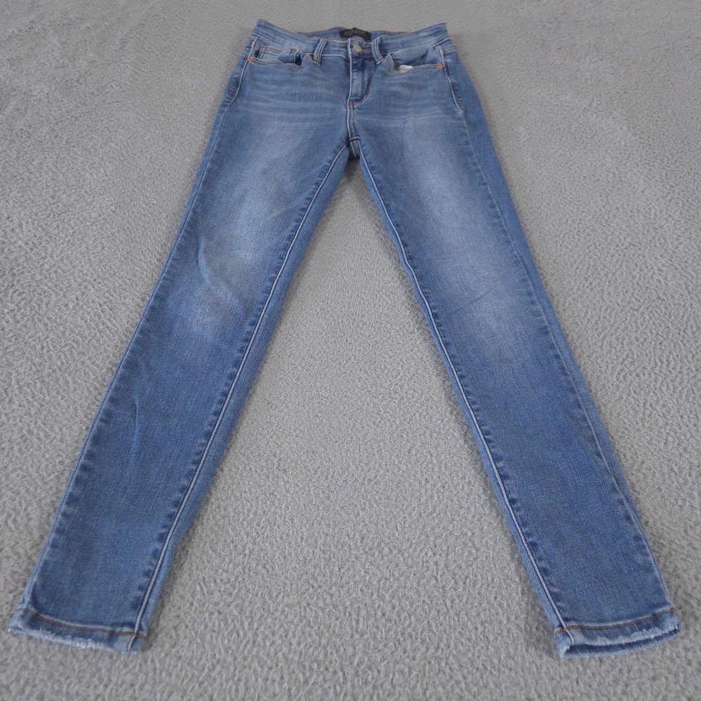 Judy Blue Jeans Womens 3/26 Blue Mid Rise Vintage Skinny Raw Hem Stretch Denim